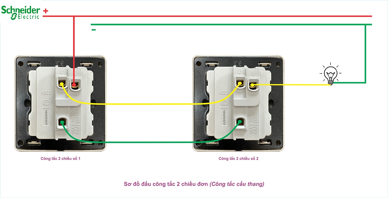 Sơ đồ đấu điện Cầu thang dùng công tắc đảo chiều